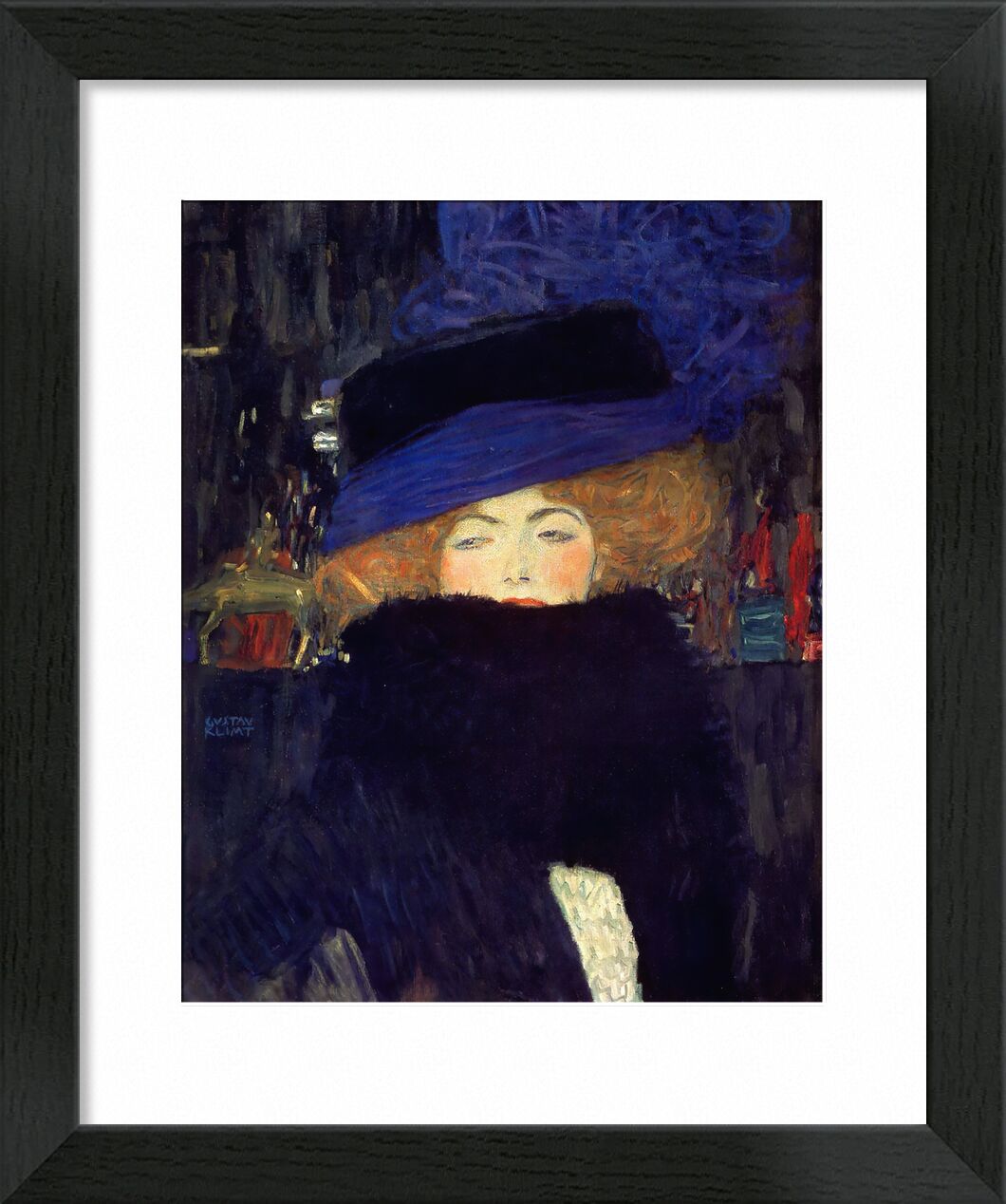 Lady with a Hat and a Feather Boa - Gustav Klimt desde Bellas artes, Prodi Art, noche, ciudad, pelirrojo, plumas, abrigo, mujer, KLIMT