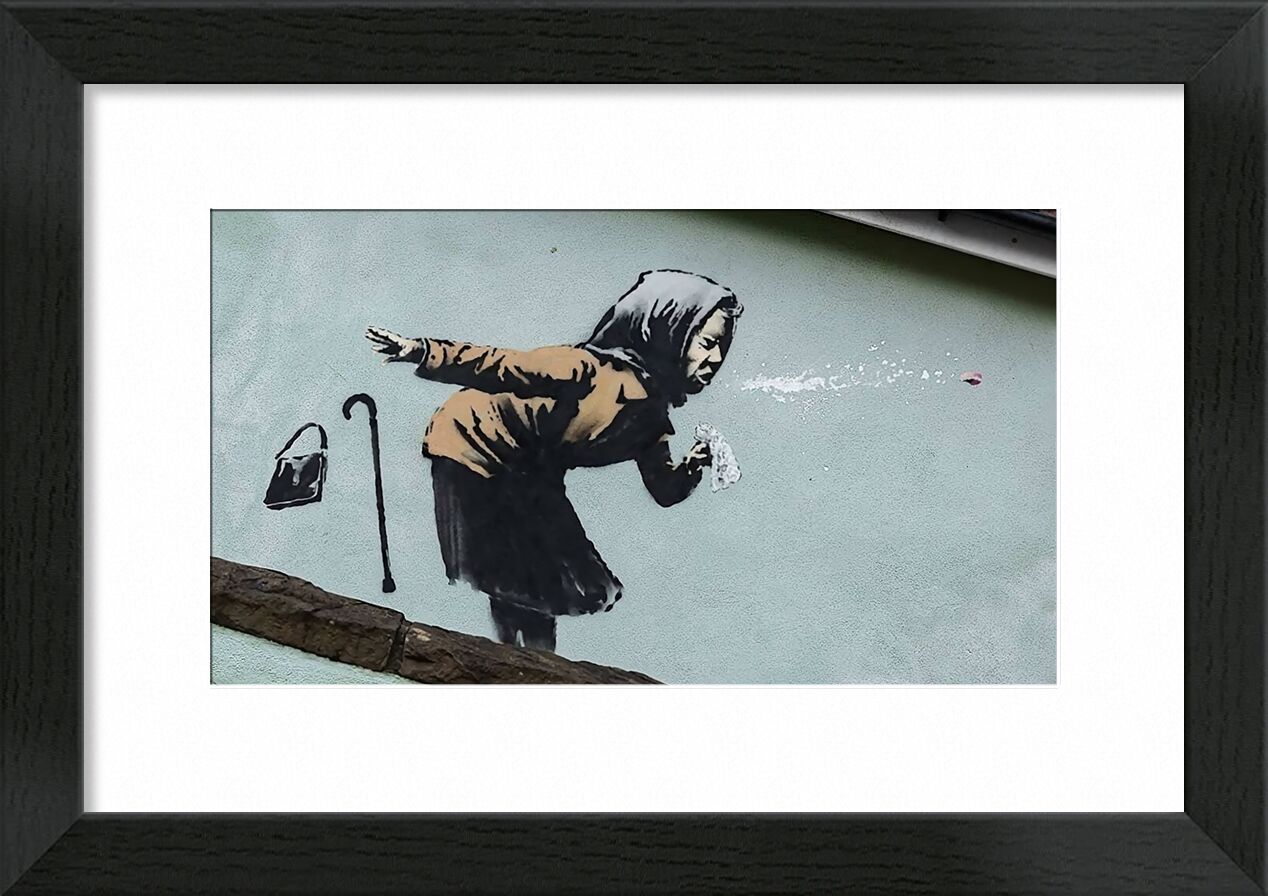 Aachoo!! - Banksy von Bildende Kunst, Prodi Art, banksy, Graffiti, Straßenkunst, Frau, Niesen