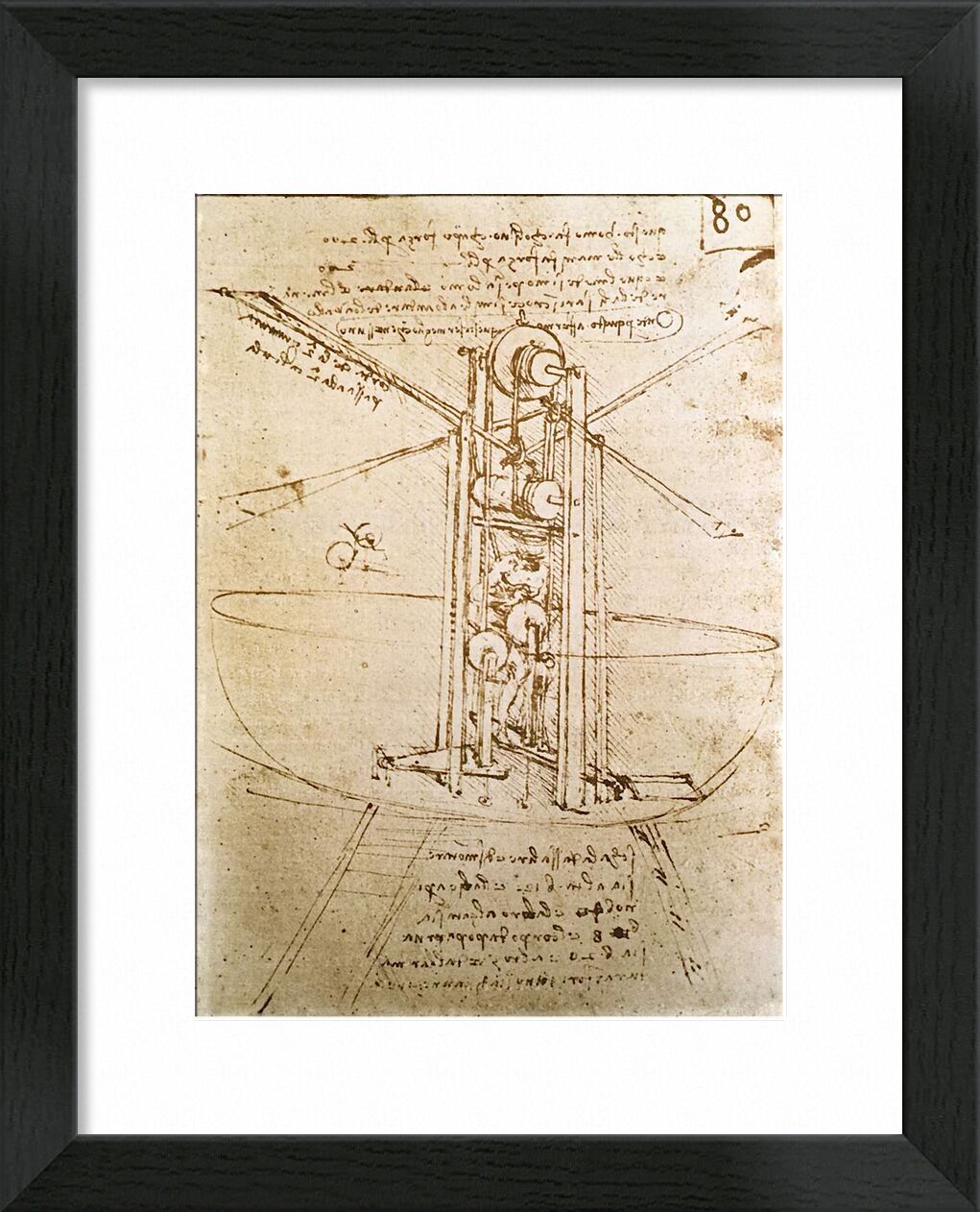 Vertically Standing Bird's-Winged Flying Machine - Leonardo da Vinci von Bildende Kunst, Prodi Art, Diagramm, Leonardo da Vinci, Flugzeug, skizzieren, Bleistiftzeichnung