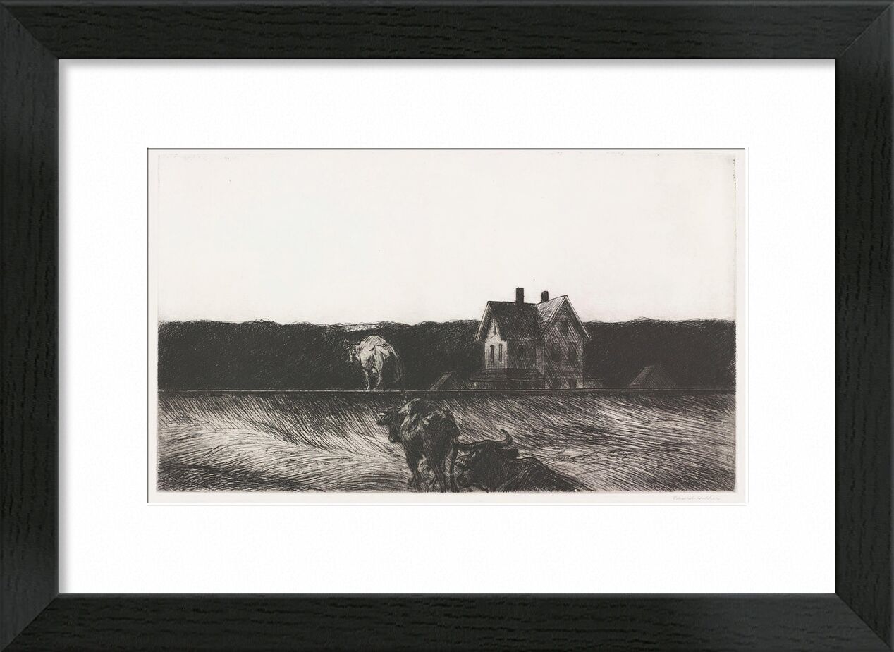 Paisaje Americano - Edward Hopper desde Bellas artes, Prodi Art, Edward Hopper, paisaje, dibujo a lápiz, naturaleza, vaca, campesino, agricultura