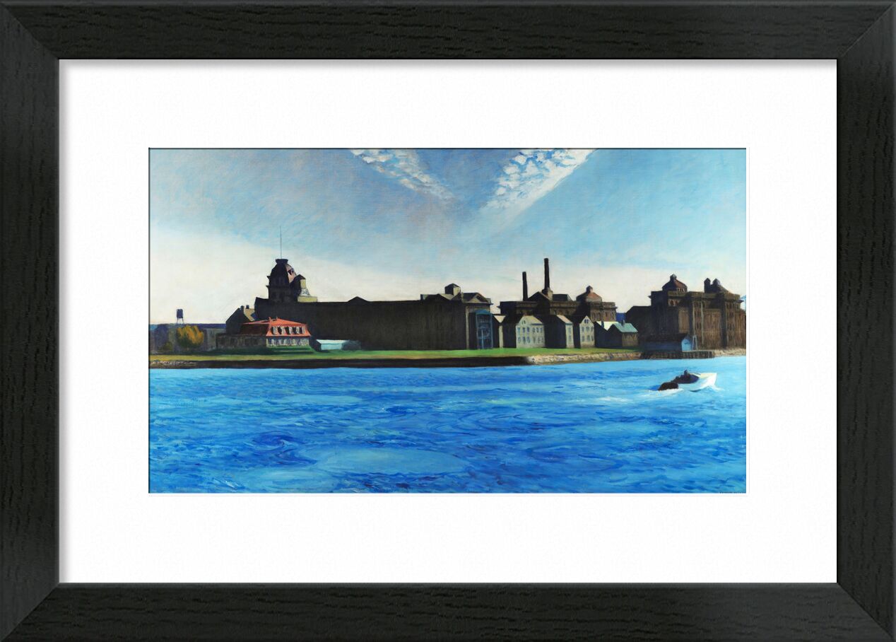 Isla de Blackwell - Edward Hopper desde Bellas artes, Prodi Art, Edward Hopper, isla, barco, Nueva York, fábrica, cielo, azul