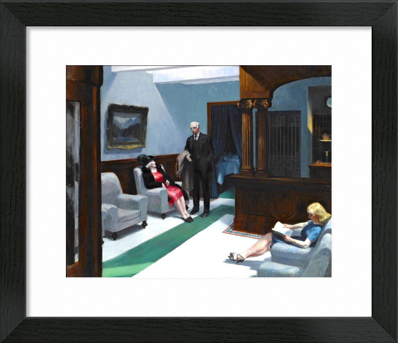 Hotel Lobby - Edward Hopper von Bildende Kunst, Prodi Art, Edward Hopper, Hotel, Malerei, Frau, Mann, Rezeption