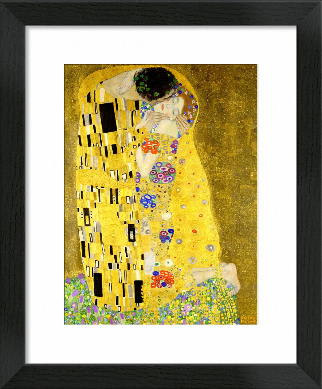 Details of the artwork The kiss - Gustav Klimt desde Bellas artes, Prodi Art, KLIMT, art nouveau, Beso, hombre, mujer, Pareja, amor, vestido, pintura