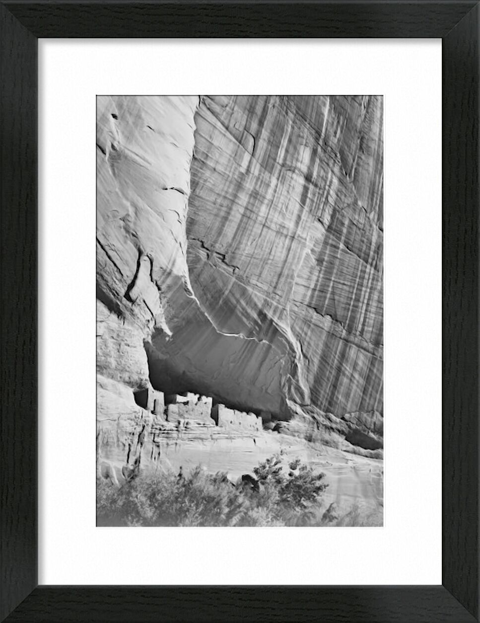 View From River Valley "Canyon De Chelly" National Monument Arizona - Ansel Adams von Bildende Kunst, Prodi Art, ANSEL ADAMS, Tal, schwarz & weiß, Berge, Klippe