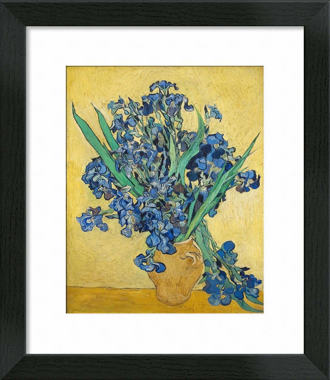Vase of Irises Against a Yellow Background - Van Gogh von Bildende Kunst, Prodi Art, Van gogh, Malerei, Iris, Vase, blau, gelb