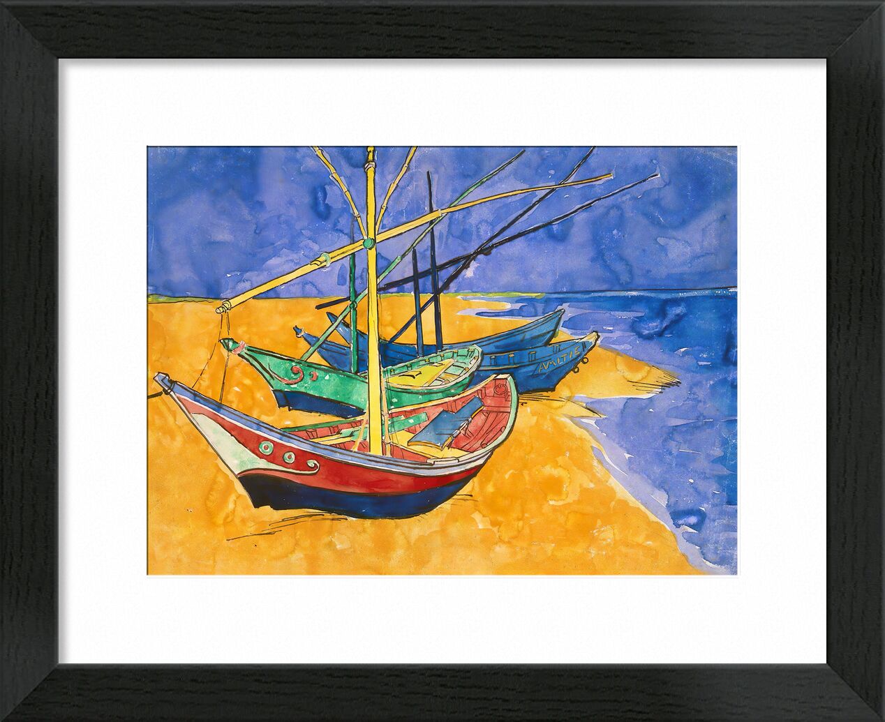 Boats on the Beach of Les-Saintes-Maries - Van Gogh desde Bellas artes, Prodi Art, Van gogh, pintura, barco, playa, verano, mar, ola