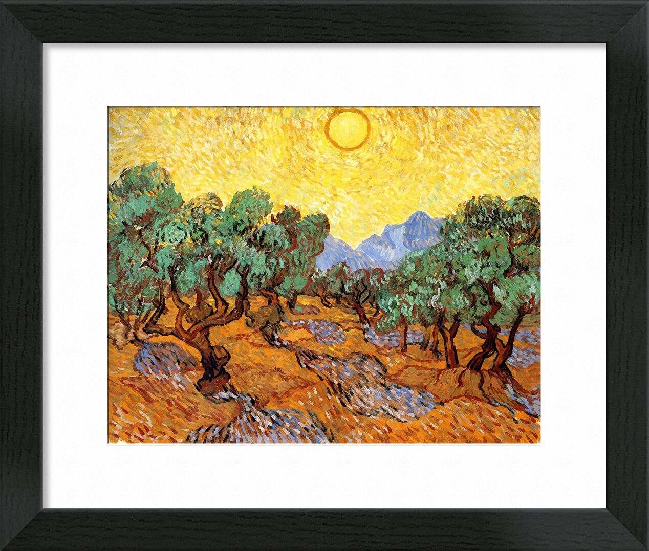 Sun over Olive Grove - Van Gogh von Bildende Kunst, Prodi Art, Olivenhain, Sonne, Landschaft, Malerei, Van gogh