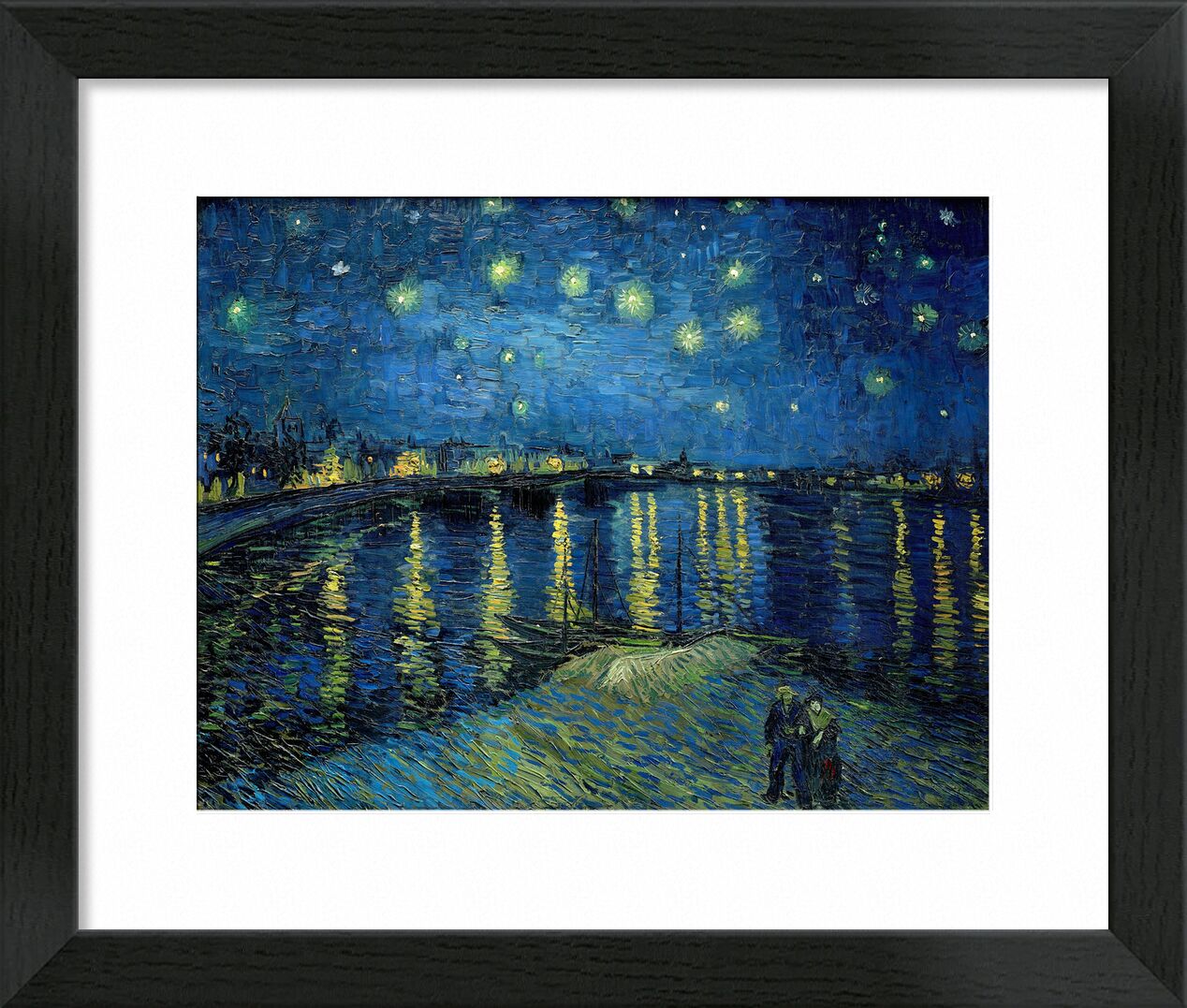 La Nuit Étoilée au Dessus du Rhône- Van Gogh de Beaux-arts, Prodi Art, étoiles, lumières, couple, eau, bateaux, halo, ciel, lune, Van gogh, nuit, Port, ville