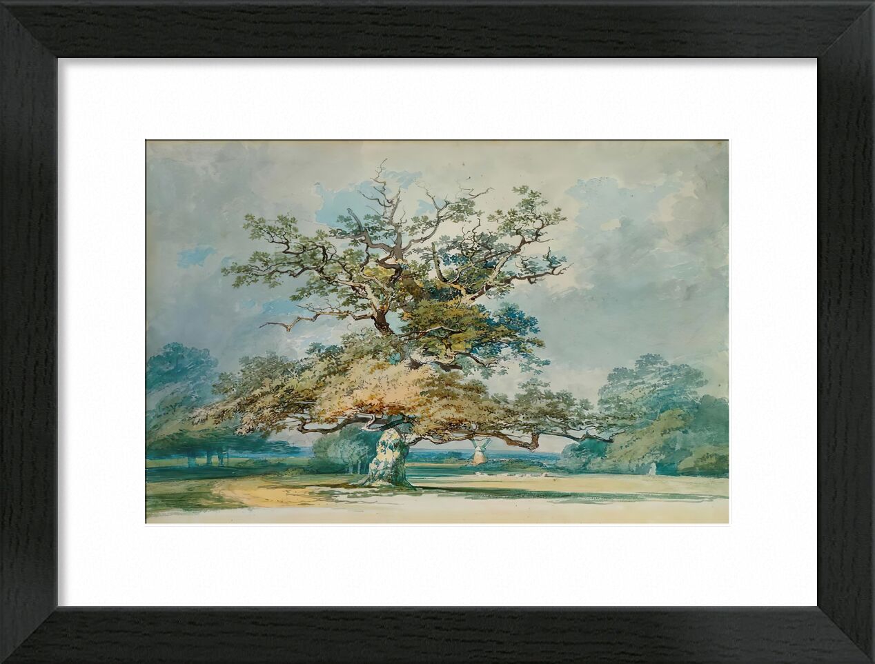A Landscape with an Old Oak Tree - TURNER von Bildende Kunst, Prodi Art, TURNER, Baum, Blätter, Landschaft, Himmel, Eiche