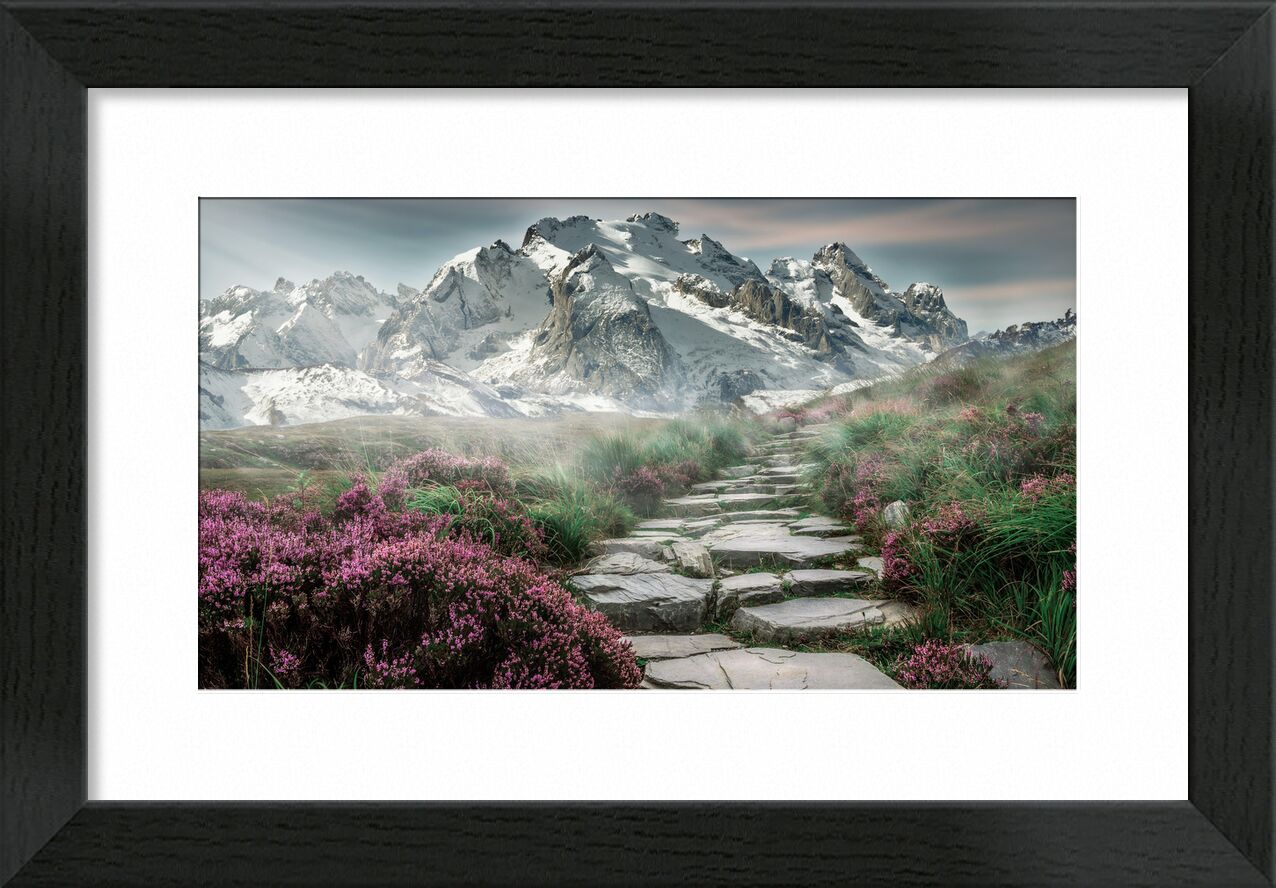 Mountain path from Pierre Gaultier, Prodi Art, mountain landscape, mountains, landscape, steinweg, nature, mountain hiking, hiking, mountain peaks, alpine, distant view, fog, meadow, sky, mood, staircase, pink, snow, holiday, romantic, recovery, mountaineering, composing, photoshop, image manipulation, hike, mountain tour, away, mountain walker, more, stone staisr