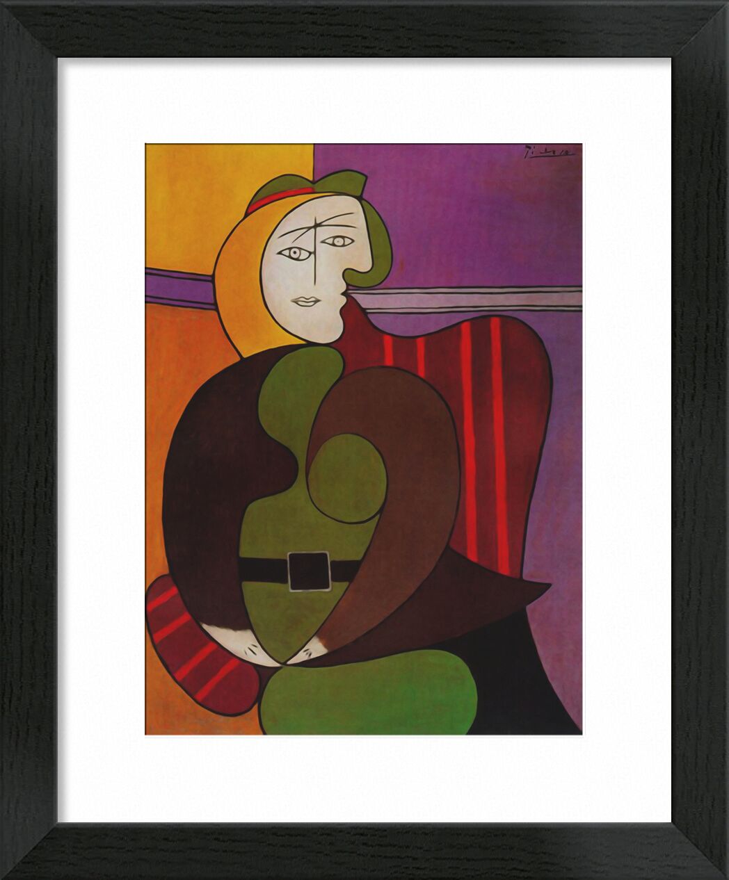 Seated Woman in a Red Armchair von Bildende Kunst, Prodi Art, Porträt, Kubismus, abstrakt, Sessel, Malerei, Picasso