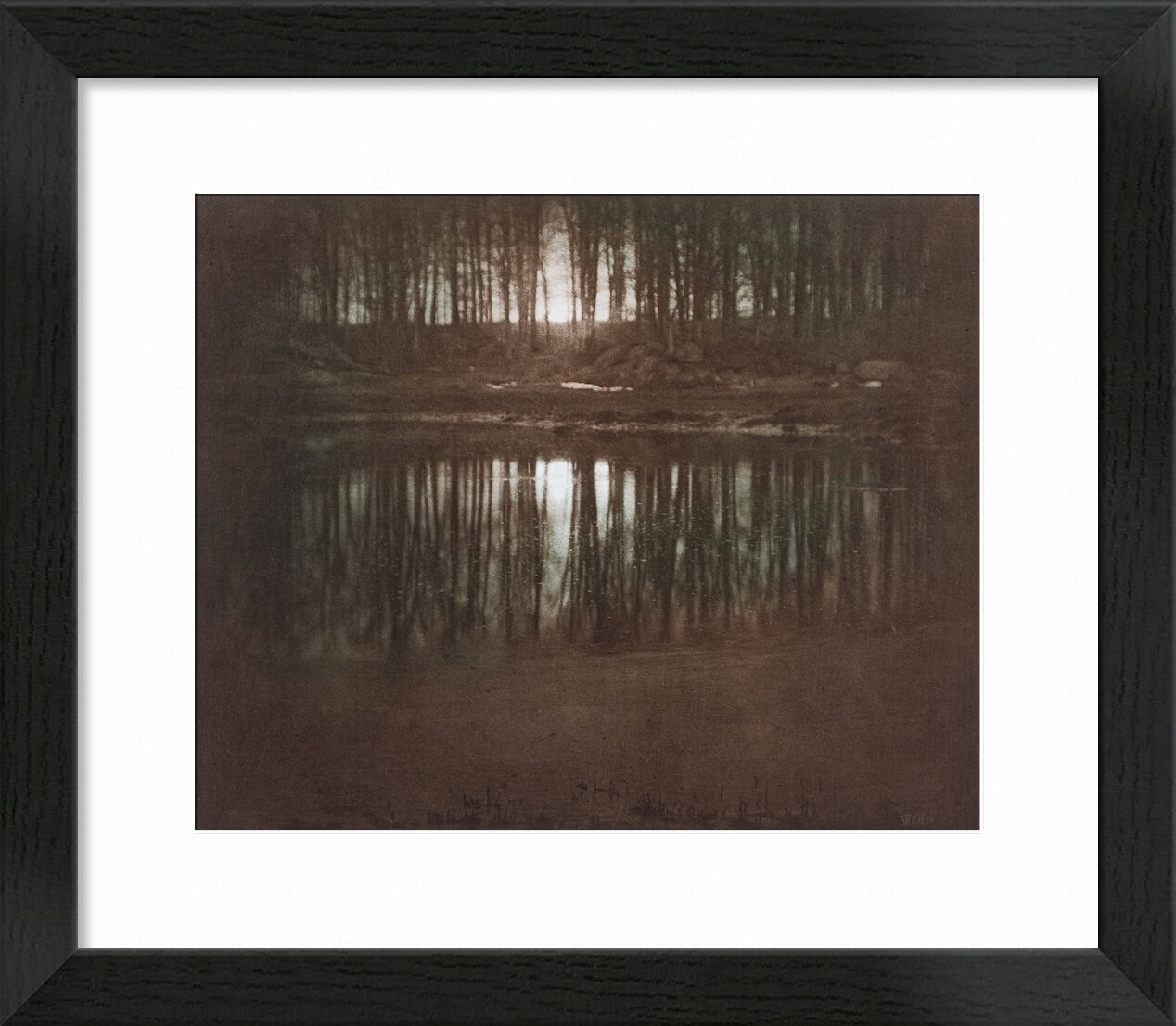 The Pond—Moonlight -Edward Steichen 1904 von Bildende Kunst, Prodi Art, gegen tag, Schwarz und weiß, edward steichen, Sonnenuntergang, Sonne, Licht, Teich