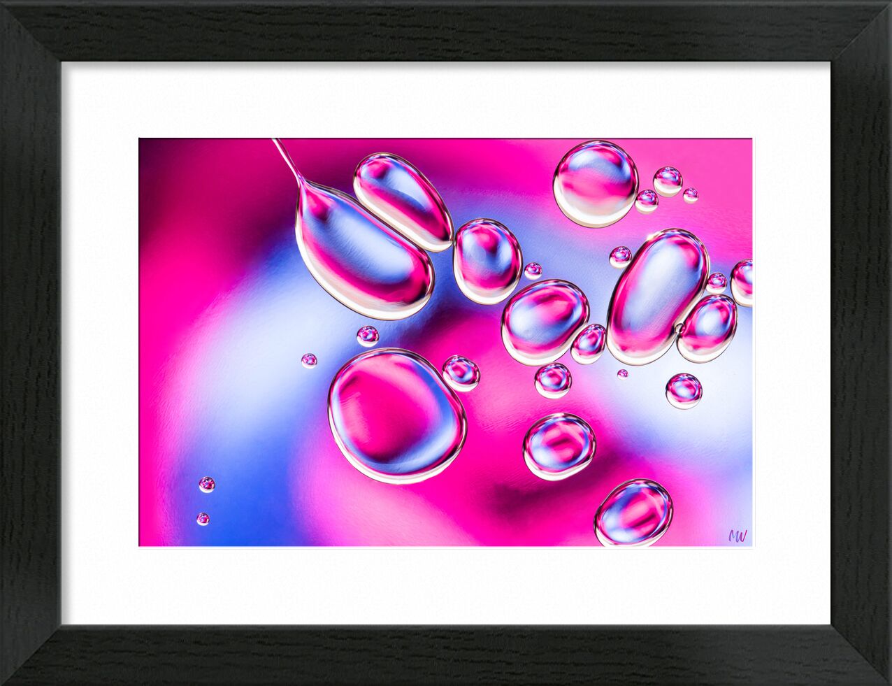 Oily bubbles #2 from Mickaël Weber, Prodi Art, goutelettes, droplets, drops, bubbles, Bulles, color, blue, pink, abstract, macro, huile, oil, oily, fun, formes, shapes, water, modern, abstracr