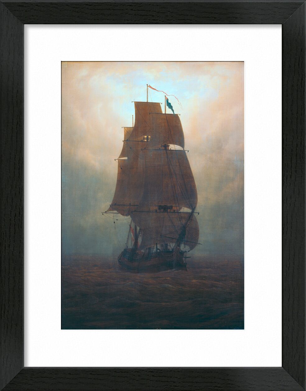 Segelschiff im Nebel von Bildende Kunst, Prodi Art, Friedrich, Caspar David Friedrich, Boot, Meer, yacht, Nebel, Nacht, Sonne