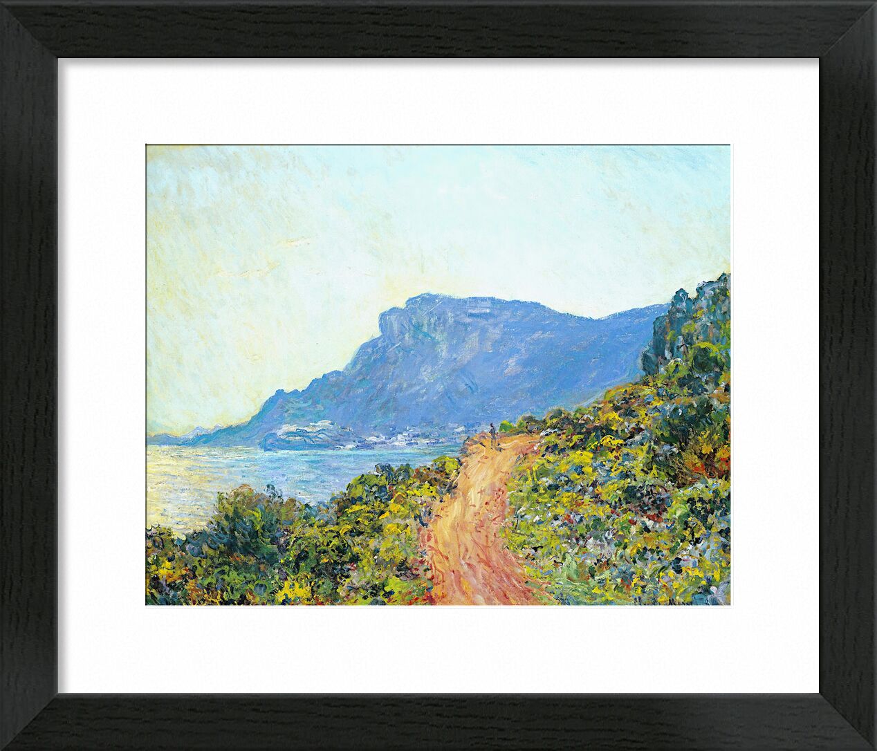 La Corniche bei Monaco - Claude Monet von Bildende Kunst, Prodi Art, hügel, CLAUDE MONET, monet, Landschaft, Meer, Berge, Weg