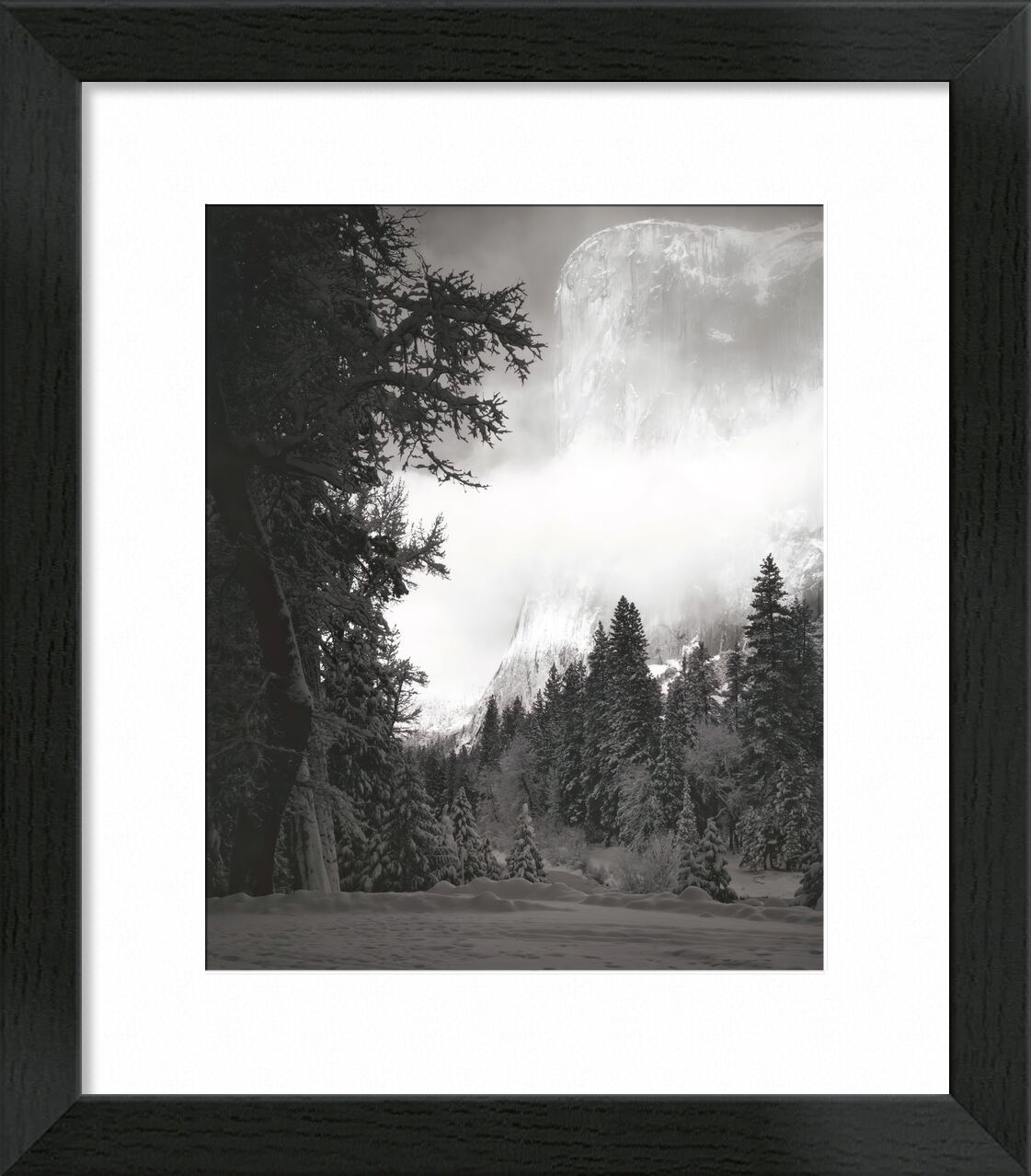 El Capitan, Sonnenaufgang, Winter, Yosemite, 1968 - Ansel Adams von Bildende Kunst, Prodi Art, ANSEL ADAMS, adams, Sonne, Sonnenaufgang, Berge, Schwarz und weiß, Yosemite