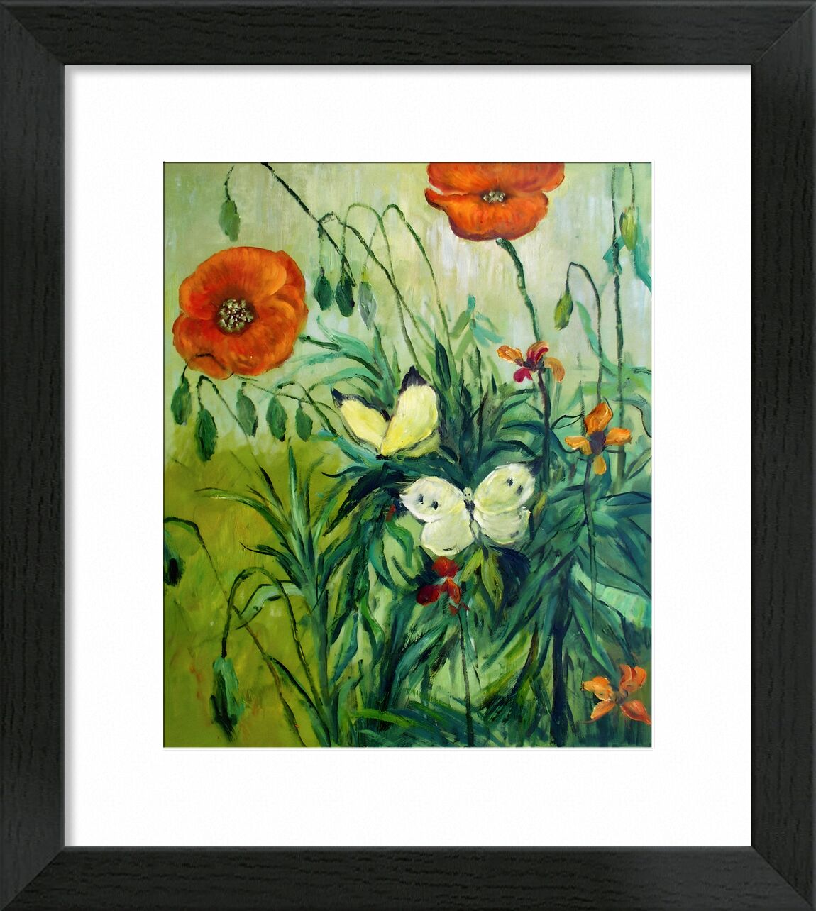 Schmetterlinge und Mohn - Van Gogh von Bildende Kunst, Prodi Art, Van gogh, VINCENT VAN GOGH, Schmetterlinge, Mohnblumen, Natur, Malerei, wild