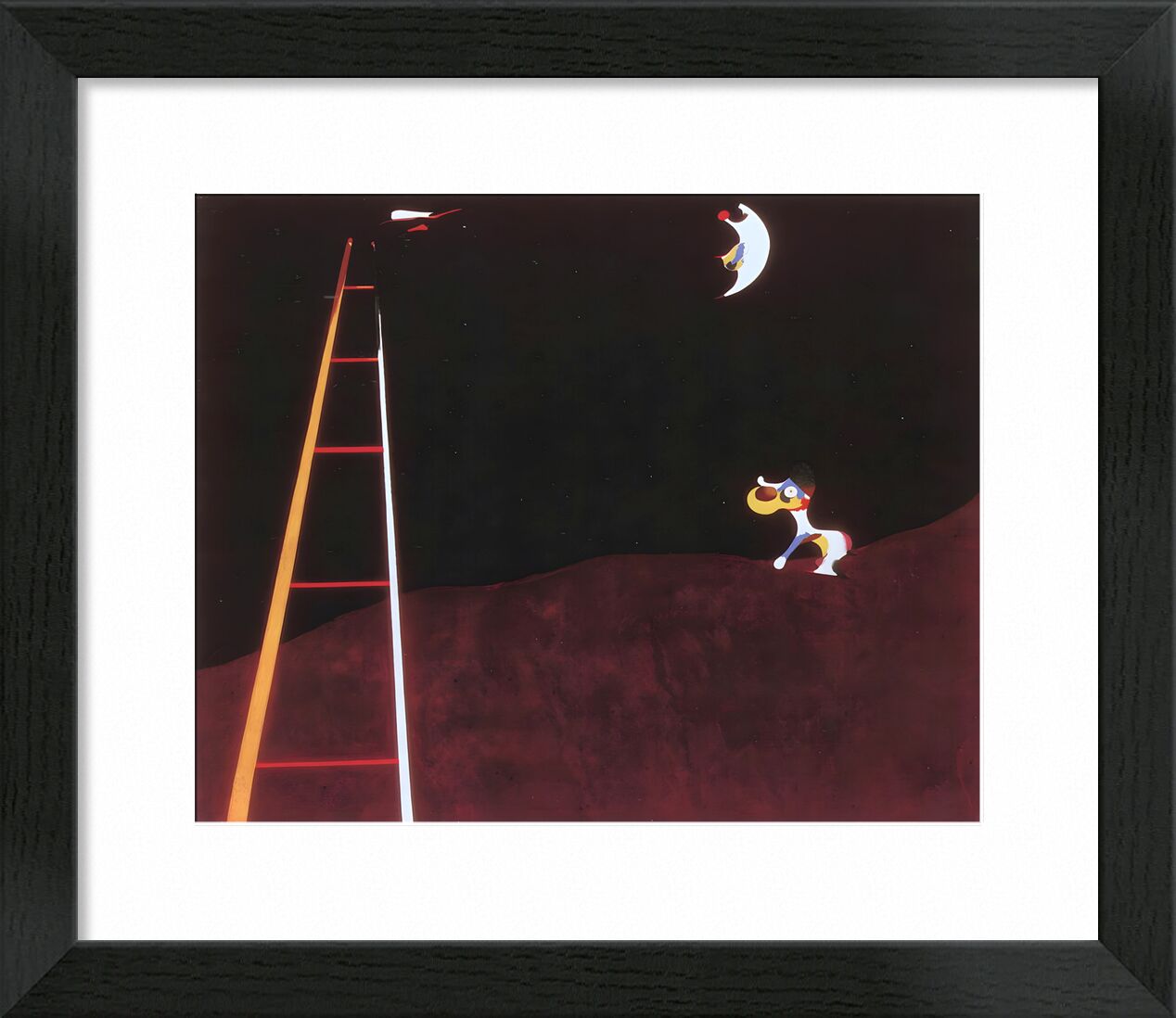 Hund bellt den Mond an - Joan Miró von Bildende Kunst, Prodi Art, Miro, Rahmen, Mond, Zeichnung, Hund, Joan Miró