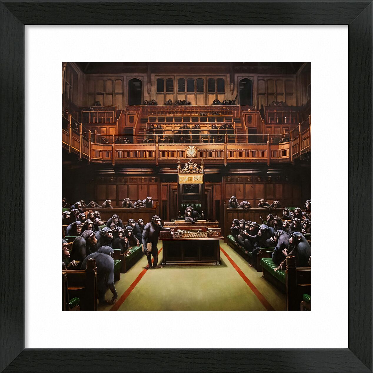 Devolved Parliament, square version - Banksy von Bildende Kunst, Prodi Art, banksy, Politik, Affen, Affe, England, Stellvertreter, Parlament