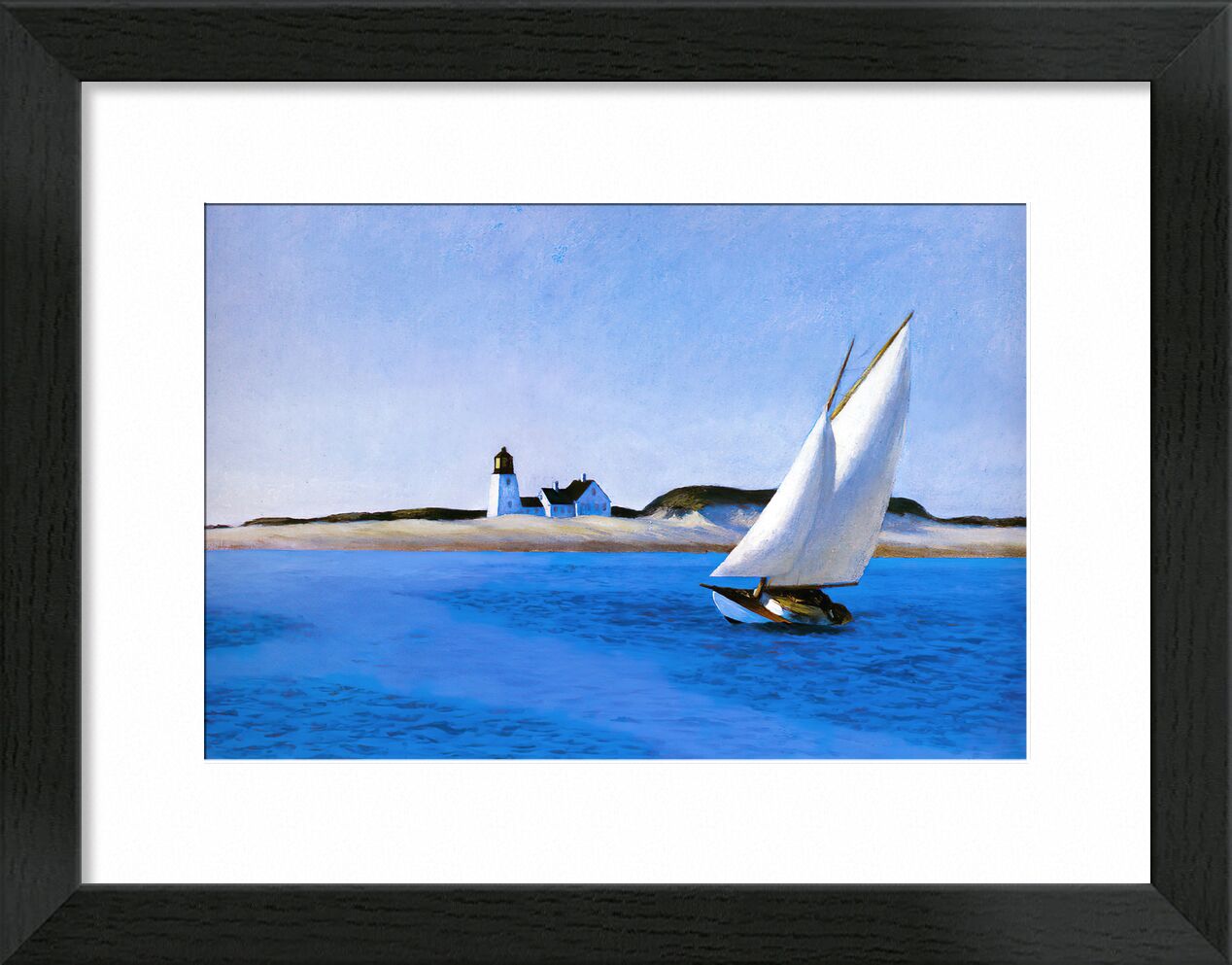Das Lange Bein - Edward Hopper von Bildende Kunst, Prodi Art, blaues Meer, blau, Strand, Leuchtturm, yacht, Ozean, Meer, Boot, Edward Hopper, Trichter