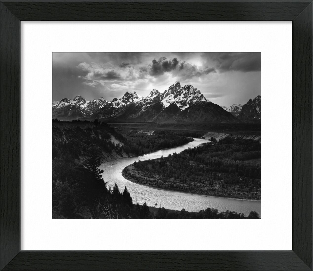 Snake River, Las Cruces - ANSEL ADAMS 1942 desde Bellas artes, Prodi Art, rayo de sol, sol, ligero, nubes, ANSEL ADAMS, nieve, invierno, montañas, río