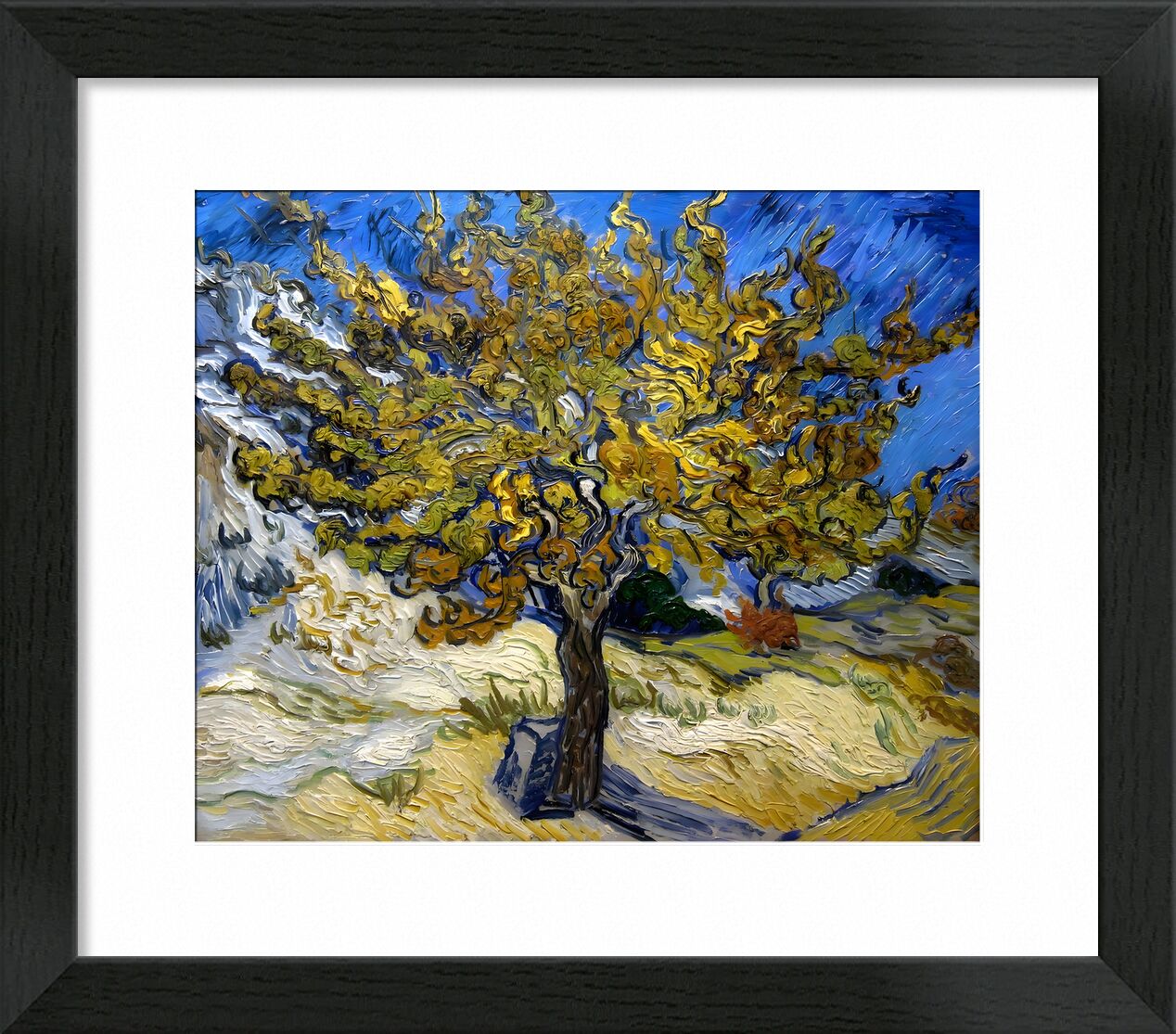 Mulberry Tree at  Saint-Rémy - 1889 VINCENT VAN GOGH von Bildende Kunst, Prodi Art, Baum, Malerei, Sonne, VINCENT VAN GOGH, blau, Wiese, Ölgemälde