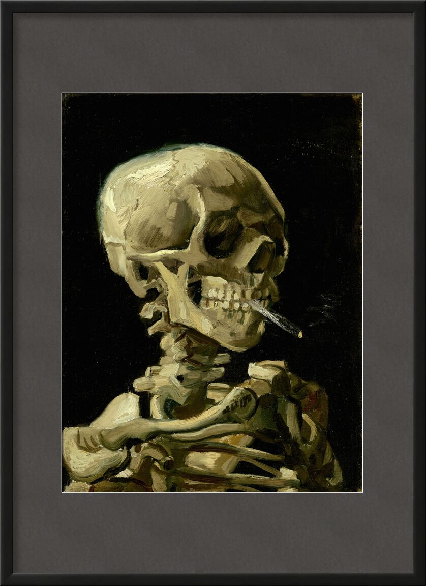 Crâne de squelette fumant une cigarette - VINCENT VAN GOGH de AUX BEAUX-ARTS, Prodi Art, fumée, mort, cigarette, squelette, cran, VINCENT VAN GOGH, foncé, noir