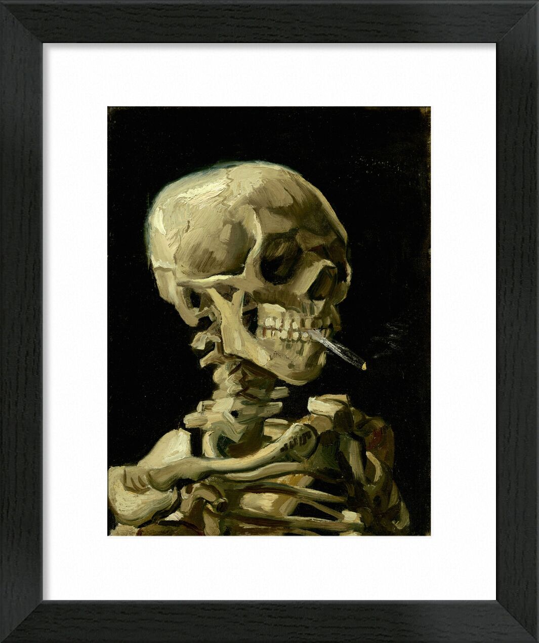 Head of a Skeleton with a Burning Cigarette - VINCENT VAN GOGH von Bildende Kunst, Prodi Art, schwarz, Rauch, Tod, Zigarette, Skelett, Eingeweide, VINCENT VAN GOGH, dunkel