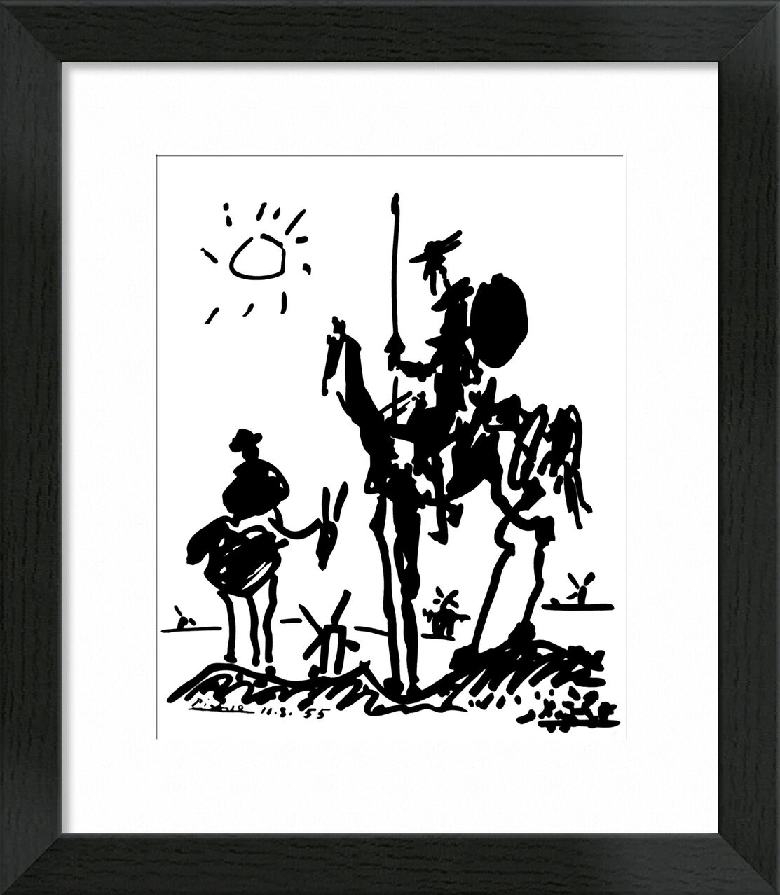 Don Quixote von Bildende Kunst, Prodi Art, PABLO PICASSO, Sonne, Bleistiftzeichnung, Zeichnung, Schwarz und weiß, Pferd, Don Quijote, Esel