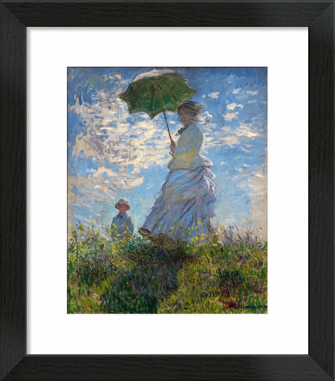 The Stroll - CLAUDE MONET 1875 von Bildende Kunst, Prodi Art, Sonnenschirm, Regenschirm, CLAUDE MONET, Wiese, blau, Wolken, Malerei, Kind, Frau
