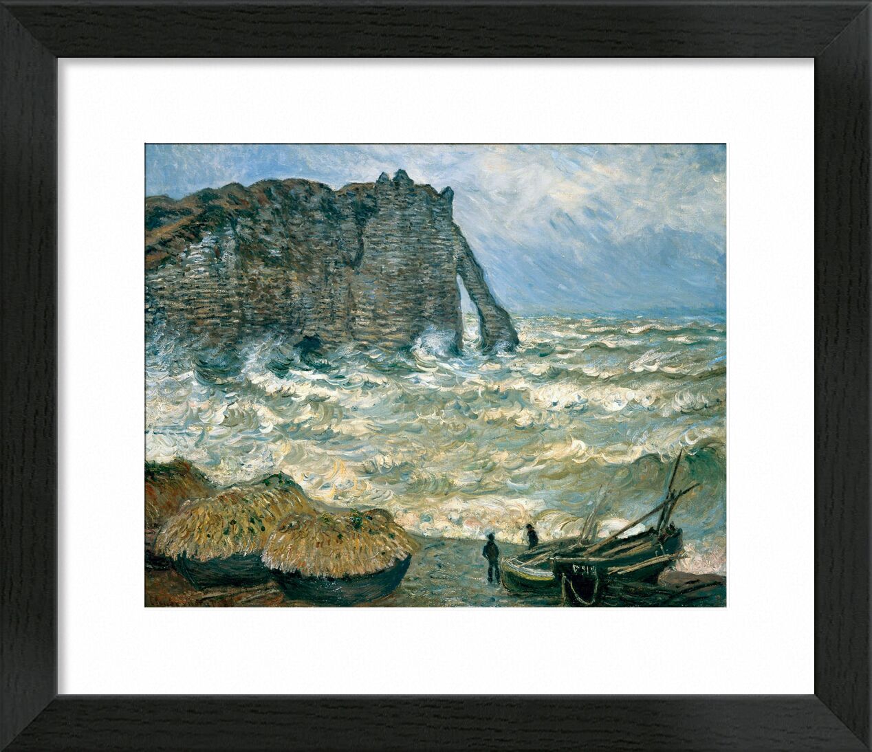 Stormy Sea in Étretat - CLAUDE MONET 1883 desde Bellas artes, Prodi Art, mar agitado, CLAUDE MONET, nubes, cielo, marina, barco, acantilado, pintura, tormenta, mar