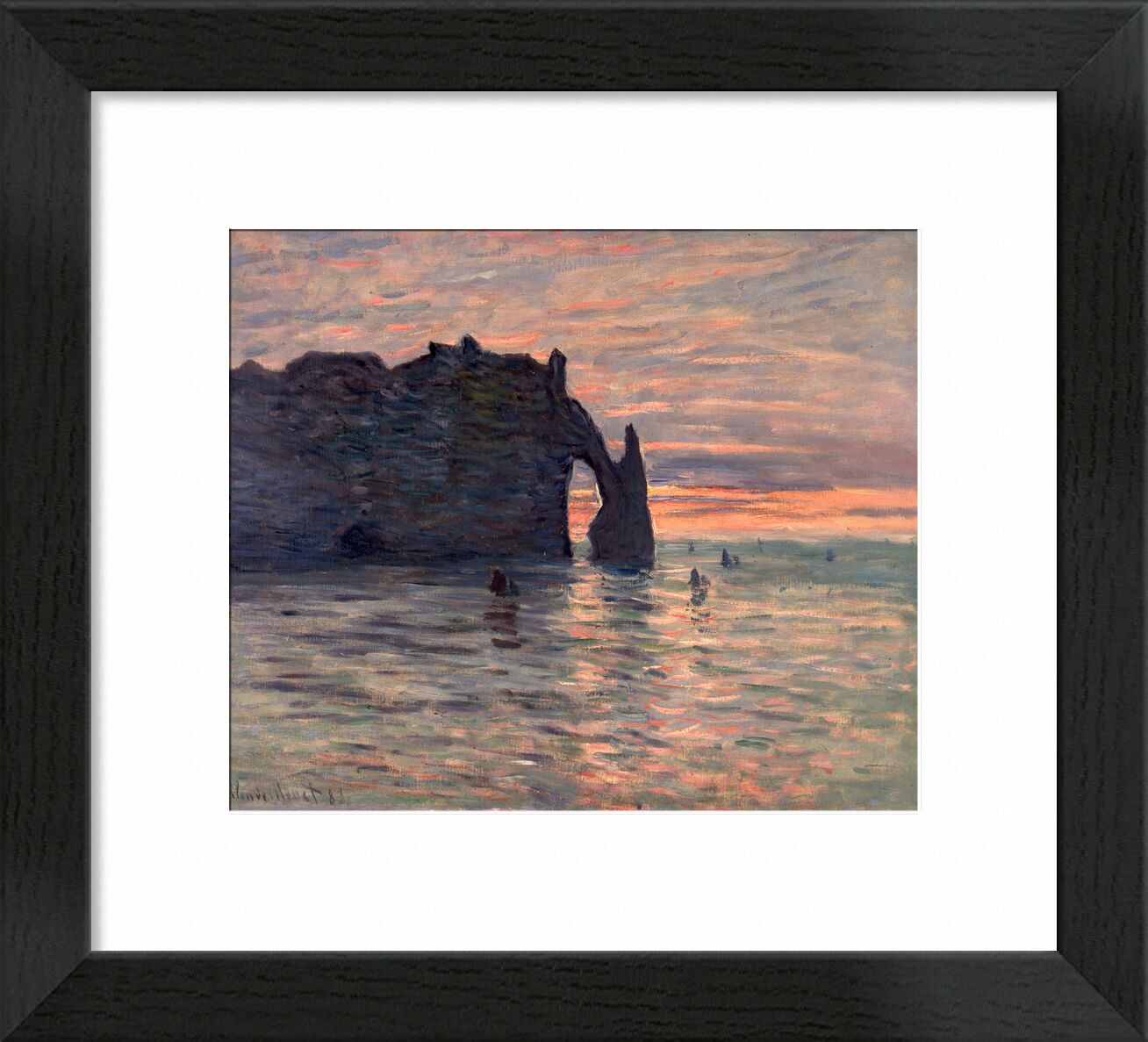 Sunset in Etretat 1883 von Bildende Kunst, Prodi Art, CLAUDE MONET, Sonnenuntergang, Urlaub, Sonne, Strand, Meer