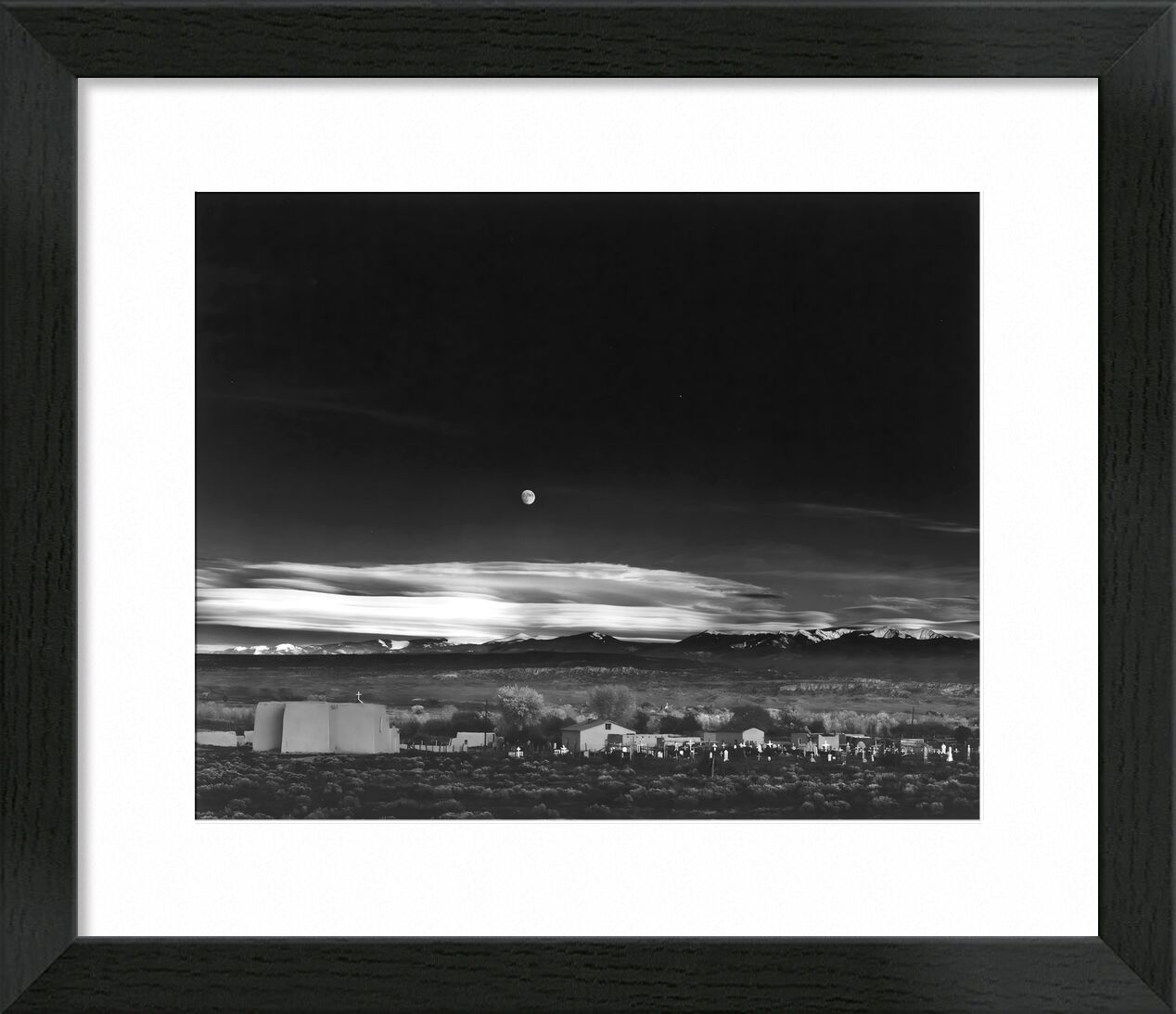 Moonrise over Hernandez New Mexico - Ansel Adams 1941 desde Bellas artes, Prodi Art, cielo, blanco y negro, negro y blanco, luna, EE.UU., casa, estrellas, estrella, granja, campo, ANSEL ADAMS, Nuevo México