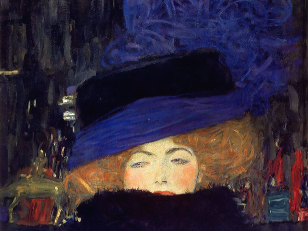 Dame au Chapeau et au Boa à Plumes - Gustav Klimt de Beaux-arts, Prodi Art, nuit, ville, rousse, plumes, manteau, femme, KLIMT