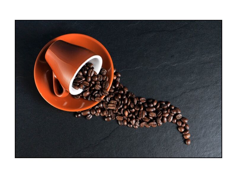 La tasse et ses grains de Pierre Gaultier, Prodi Art, des haricots, tasse à café, grains de café, Coupe, café