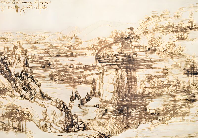 Paysage de la vallée de l'Arno - Léonard de Vinci, 1473 de AUX BEAUX-ARTS Decor Image