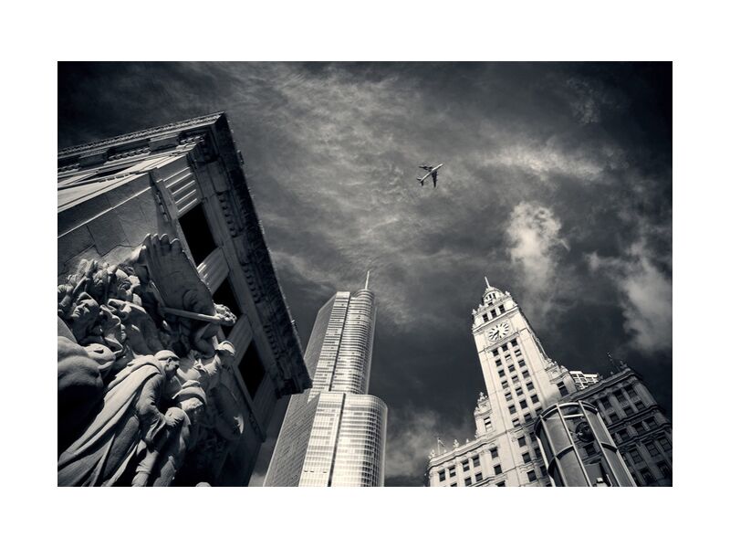 Vue d'en bas de Pierre Gaultier, Prodi Art, grattes ciels, Chicago, horizon, grand, bâtiments, centre ville, Michigan, rue, architecture