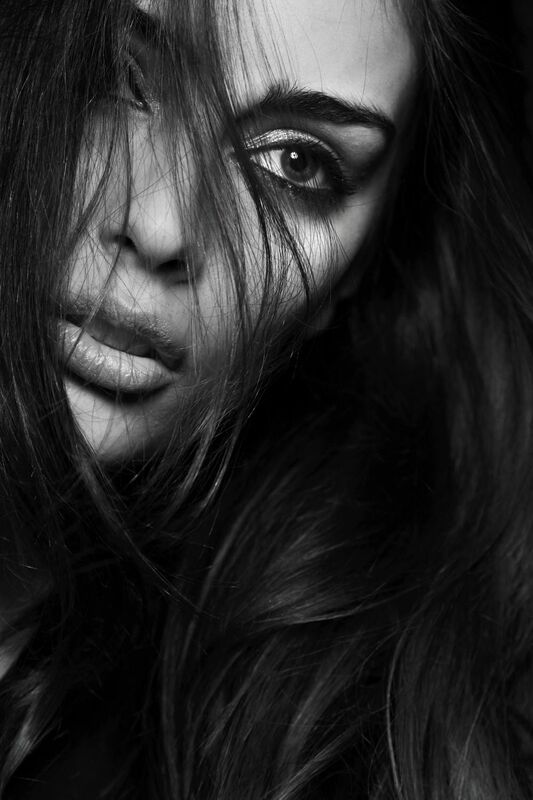 Behind her hair from Pierre Gaultier, Prodi Art, woman, pretty, portrait, person, model, lady, hair, glamour, girl, female, face, eye, black-and-white, beauty, beautiful, attractive