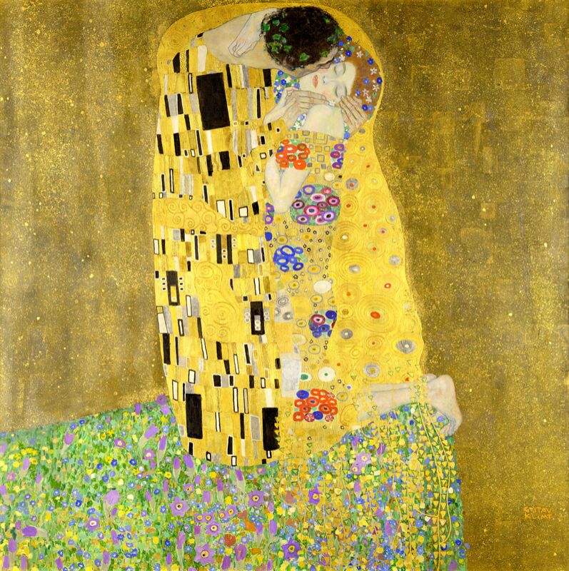 The Kiss from Fine Art, Prodi Art, KLIMT, Art Nouveau, kiss, man, woman, couple, love, dress, painting