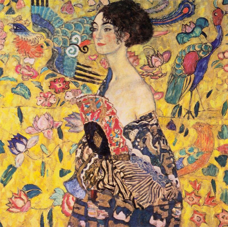 The Lady with a Fan from Fine Art, Prodi Art, range, portrait, face, painting, woman, Art Nouveau, KLIMT