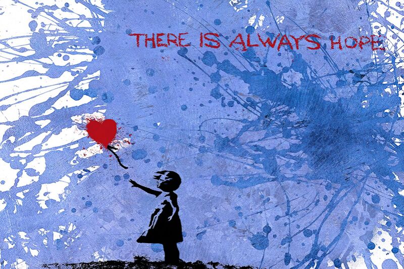 128 Balloon Girl from Fine Art, Prodi Art, street art, banksy, blue, heart, balloons, girl