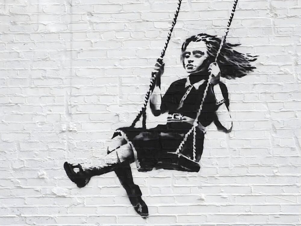 Girl on a Swing desde Bellas artes, Prodi Art, Banksy, arte callejero, pintada, balancoire, niña