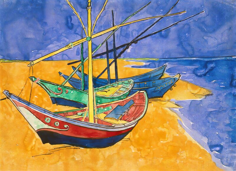 Boats on the Beach of Les-Saintes-Maries from Fine Art, Prodi Art, Van gogh, painting, boat, beach, summer, sea, wave