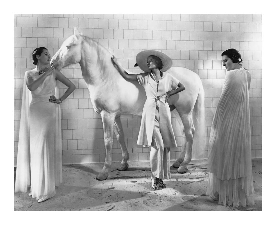 Vogue, Janvier 1936 - Edward Steichen de AUX BEAUX-ARTS, Prodi Art, Edward Steichen, femmes, cheval, mode, chapeau, robe