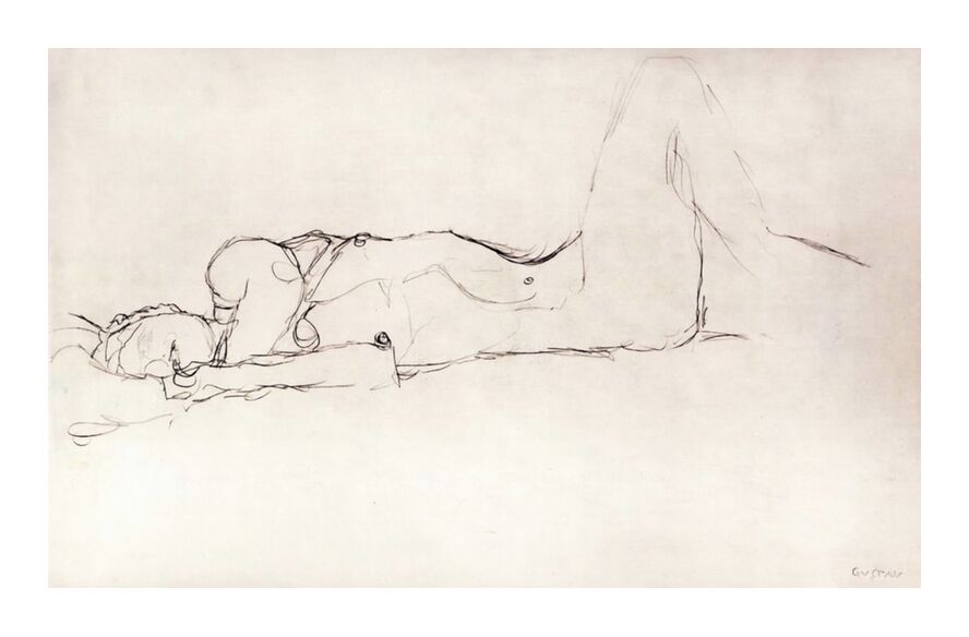 Femme Nue au Lit - KLIMT de AUX BEAUX-ARTS, Prodi Art, KLIMT, dessin au crayon, femme, nu, femme nue, esquisser