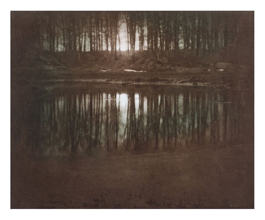 The Pond—Moonlight -Edward Steichen 1904 from Fine Art, Prodi Art, pond, light, Sun, sunset, edward steichen, black-and-white, against day