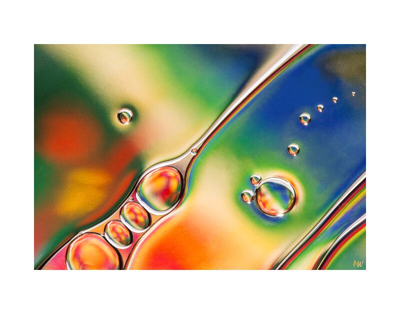 Oily bubbles #1 from Mickaël Weber, Prodi Art, modern, modern, water, water, shapes, formes, fun, oily, oil, huile, bubbles, Bulles, abstract, orange, green, blue, macro, color, droplets, drops
