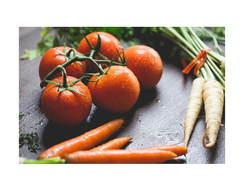 Our vegetables from Pierre Gaultier, Prodi Art, wooden, water, vegetables, tomatoes, radish, nutrition, ingredients, healthy, health, fruit, food, focus, drops, droplets, cooking, close-up, carrots, blur, agriculture
