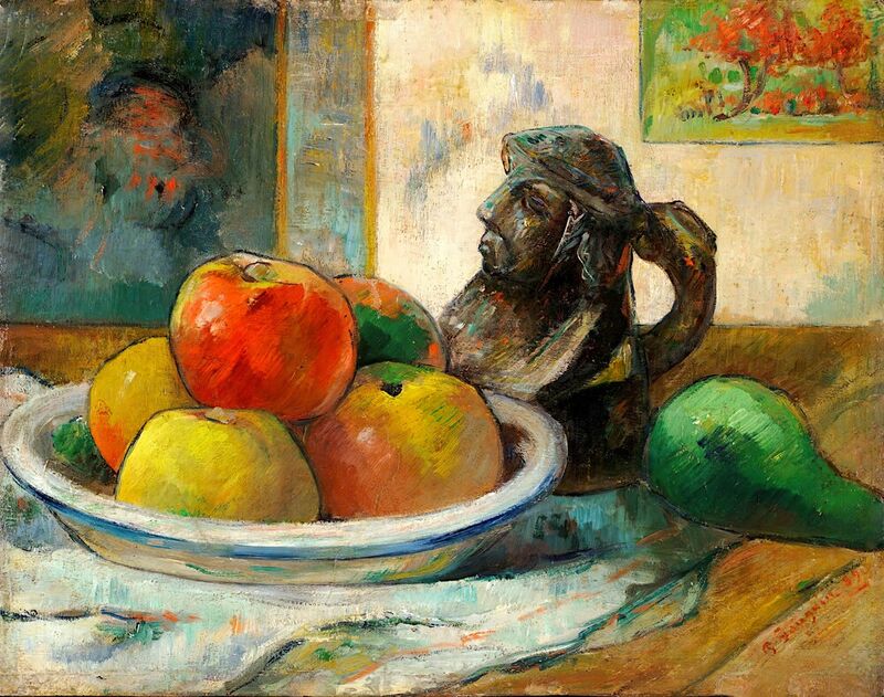 Bodegón con manzanas, una pera y una jarra de cerámica para retratos desde Bellas artes Decor Image