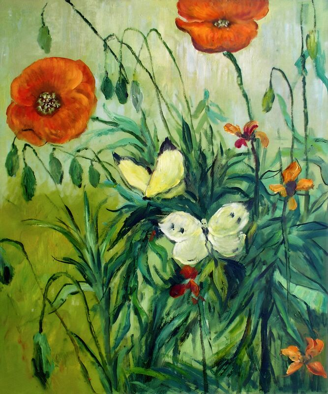 Butterflies and Poppies desde Bellas artes Decor Image